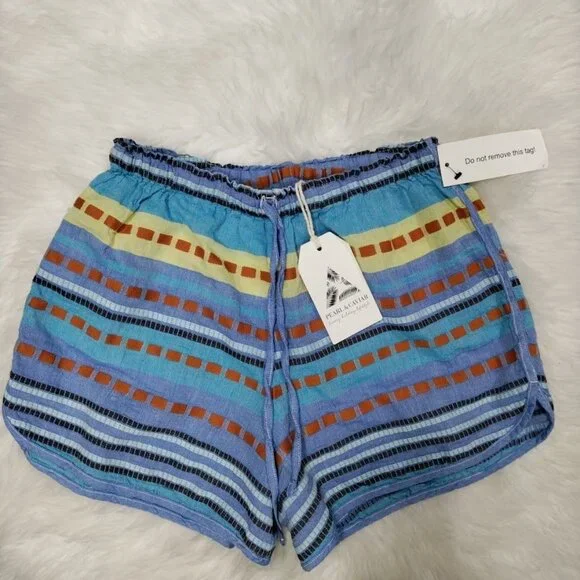 Pearl & Caviar Artsey Grecian Lagenlook Boho Striped Alonissos Shorts Size M NWT - Picture 2 of 11